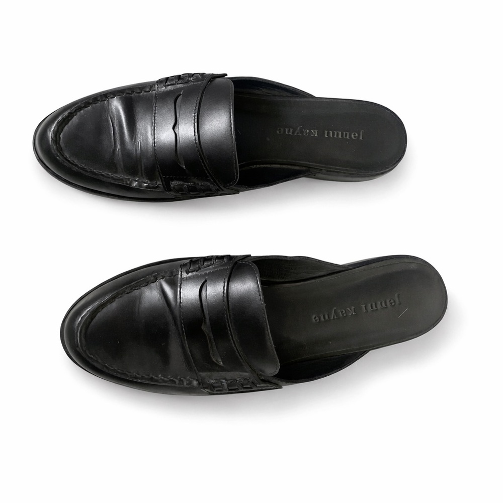 Jenni Kayne Black Leather Penny Loafer Mules Slides | Made in Italy | EU 36